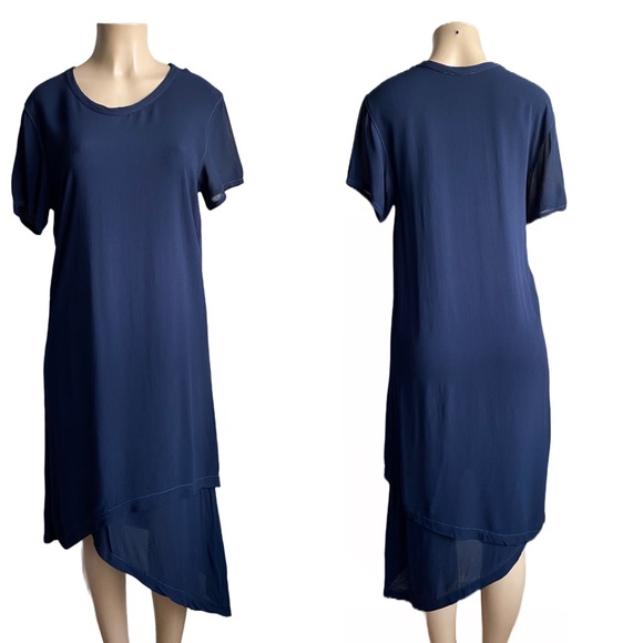 Wilt Dresses Wilt Asymmetrical Navy Rayon Tee Shirt Slip Shift